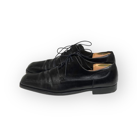 Luxe: Mezlan ♔ Square Toe Stitched Lace Up Dress Shoes ♔ Black Leather ♔ 11.5 ♔ - Picture 5 of 16
